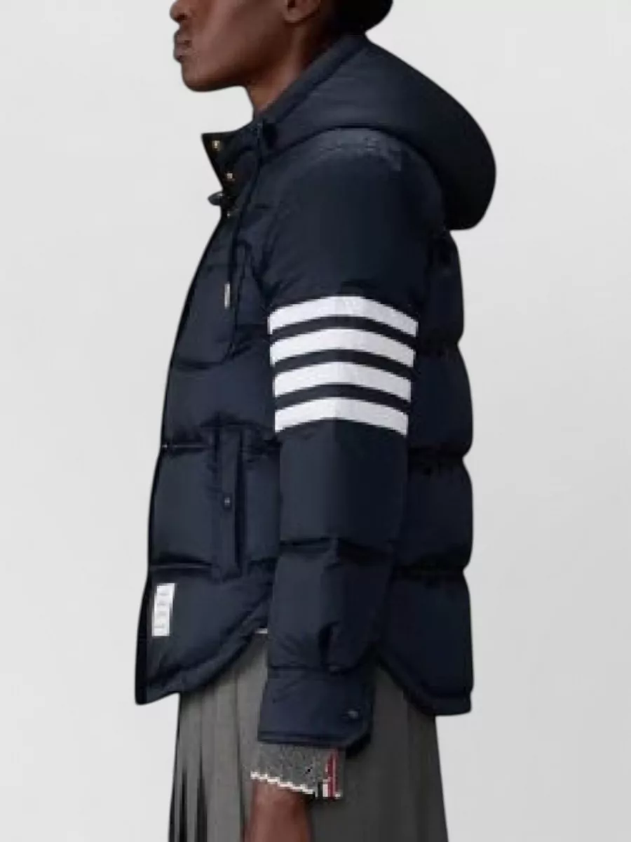 Thom Browne Down Hooded Shirtdress Ripstop Striped Sleeves