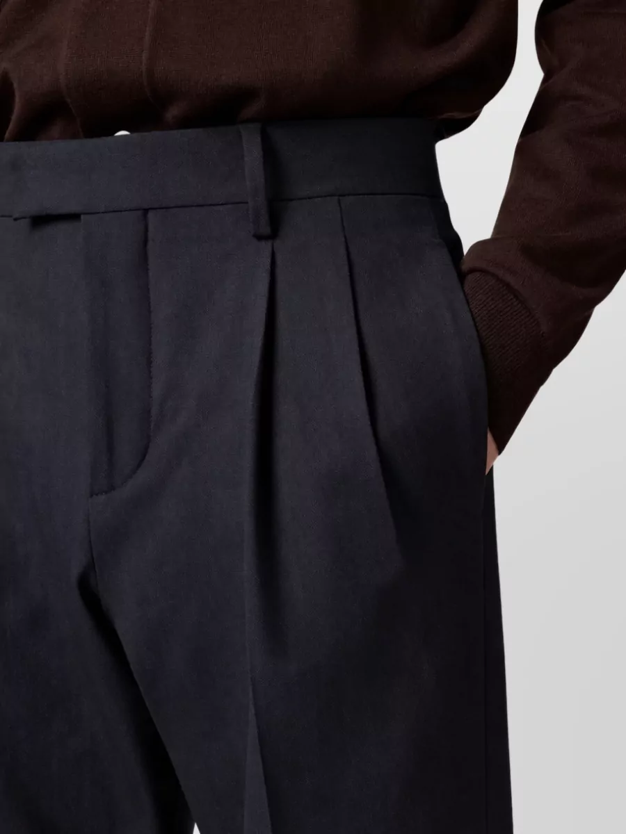 Lardini Wool Herringbone Double-Pleated Tailored Trousers