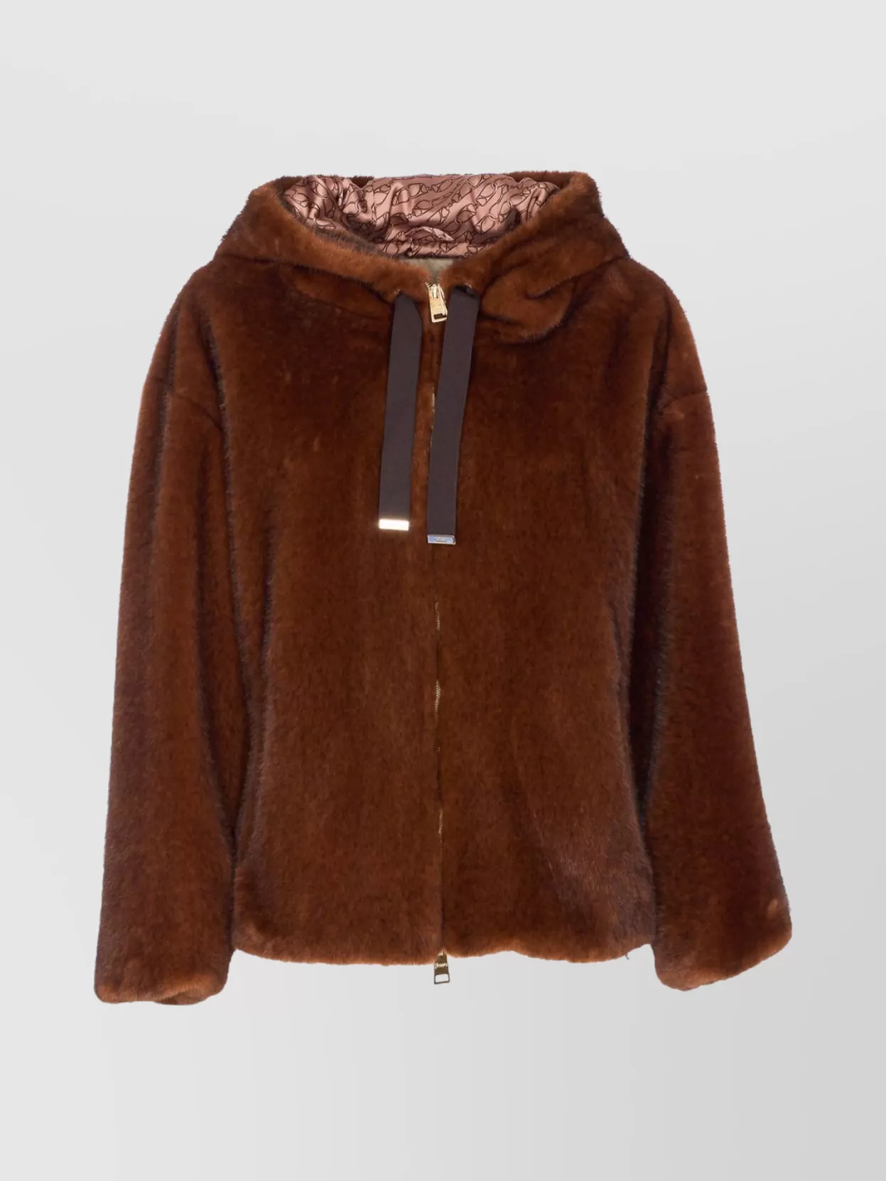 Herno Faux Fur Drawstring Hooded Bomber Jacket In Brown