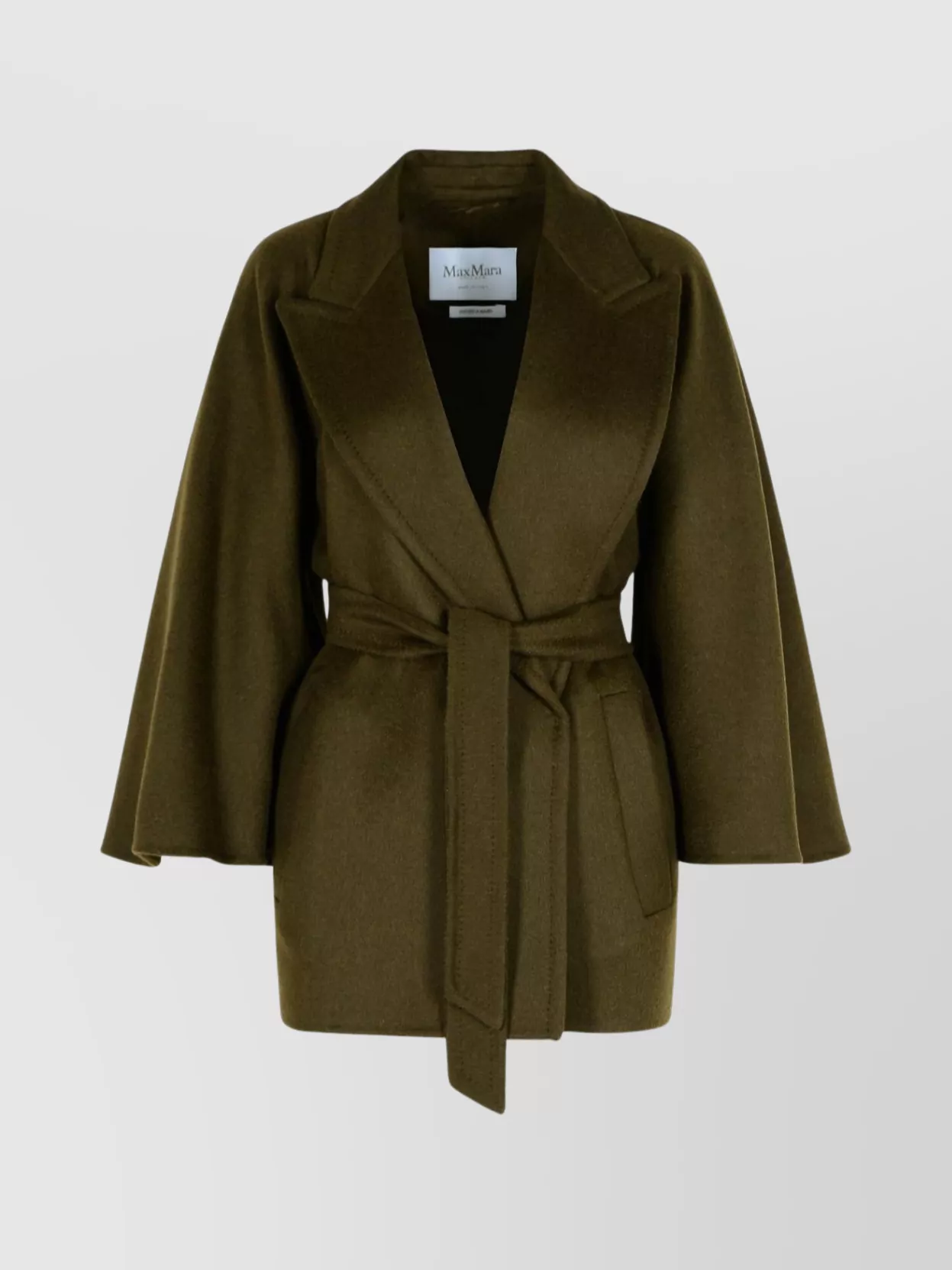 Max Mara Belted Coat With Notched Lapels And Wide Sleeves In Green