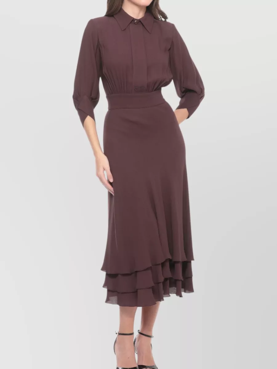 Elisabetta Franchi Viscose Long Sleeve Lace-Waist Midi Dress