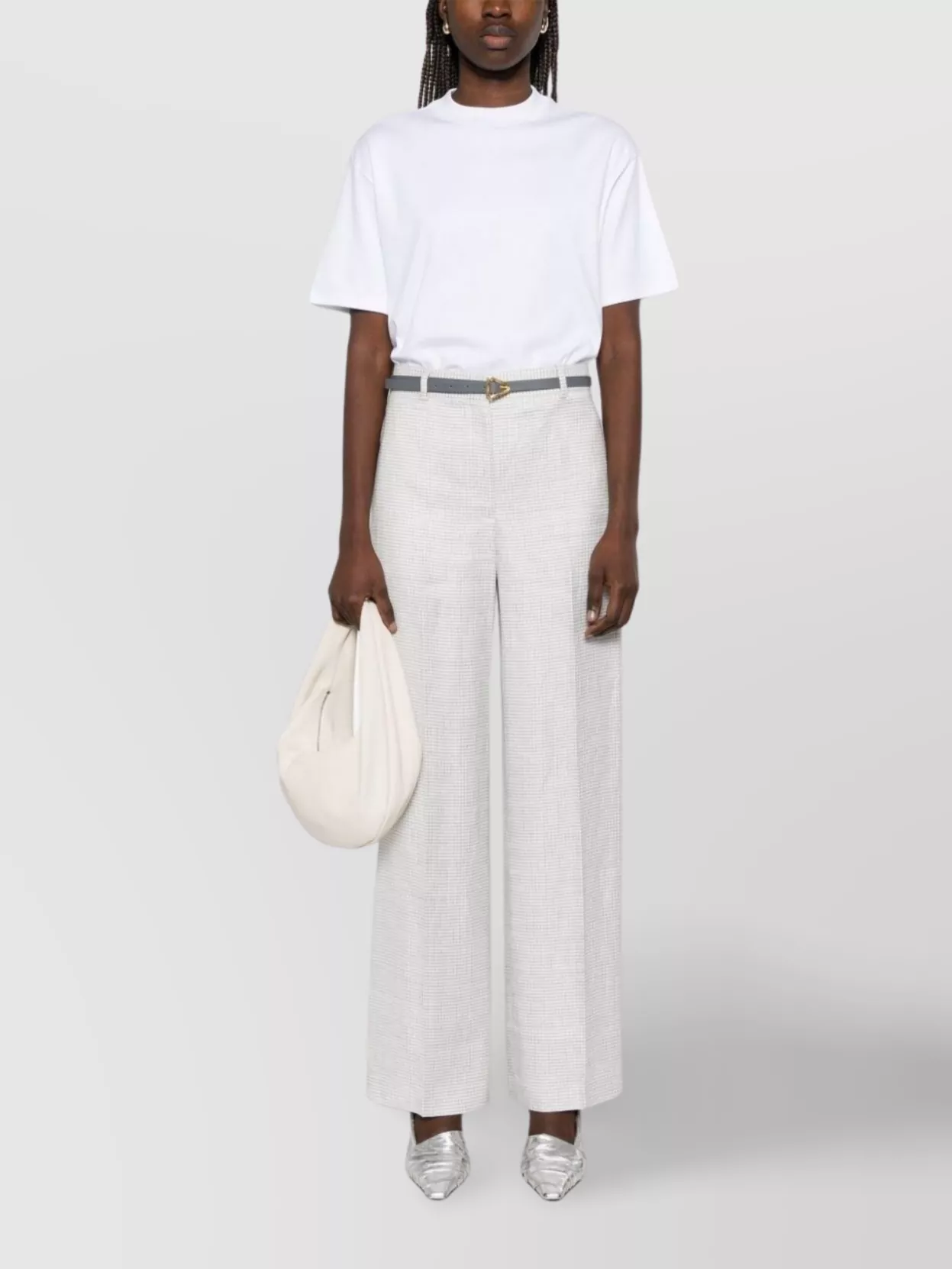 Theory Houndstooth Linen Blend Wide Leg Trousers