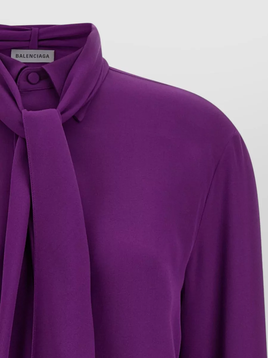 Balenciaga Silk Long-Sleeve Asymmetric Scarf Blouse