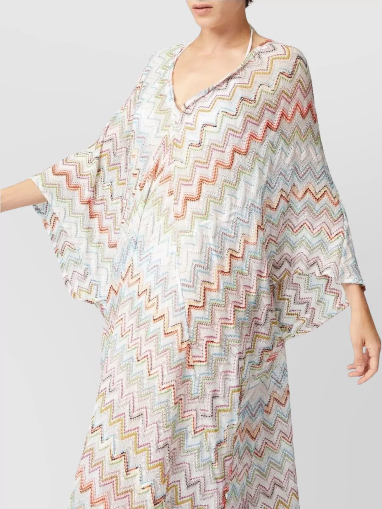 Shop Missoni Long Kaftan With 3d Zig-zag Lamé In Neutrals