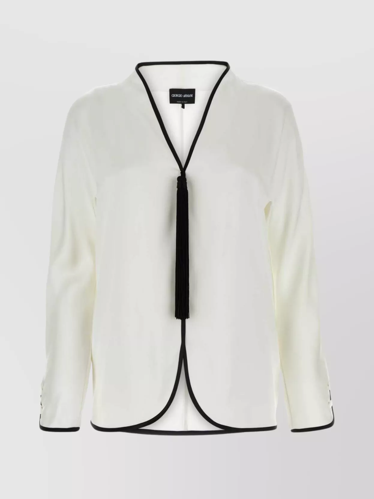 Shop Giorgio Armani Satin Blouse With Contrast Piping And Tassel Detail