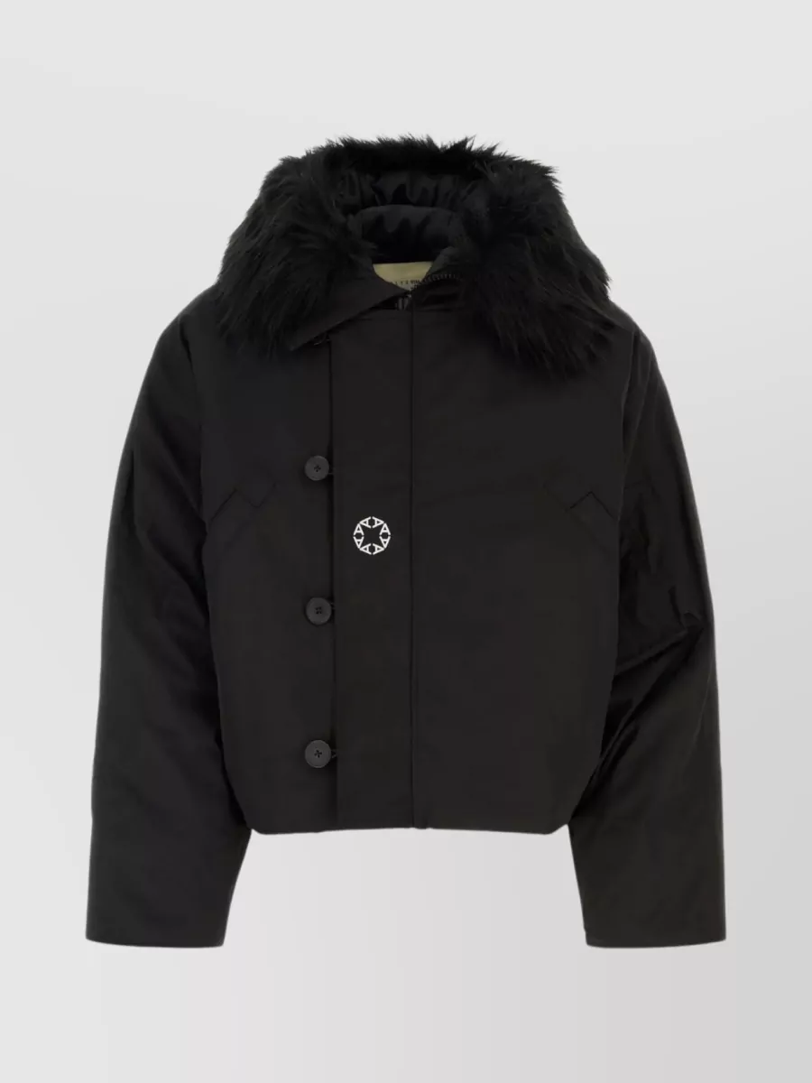 Shop Alyx Polyester Hooded Jacket With Fur Trim In Black