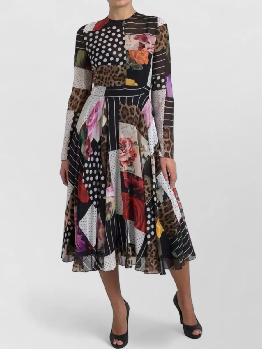 Dolce&Gabbana silk patchwork floral-print animal-print midi dress