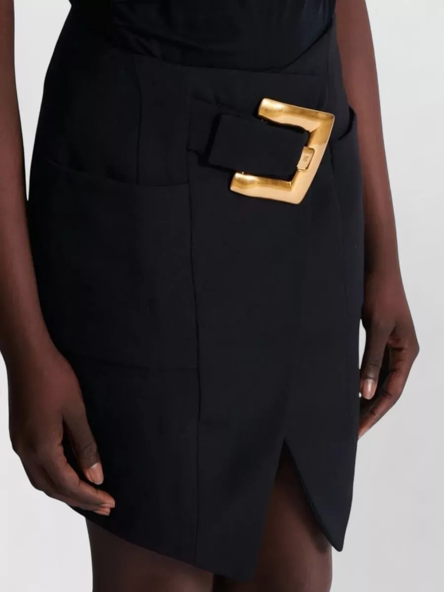 Balmain Belted Grain De Poudre Knee Skirt