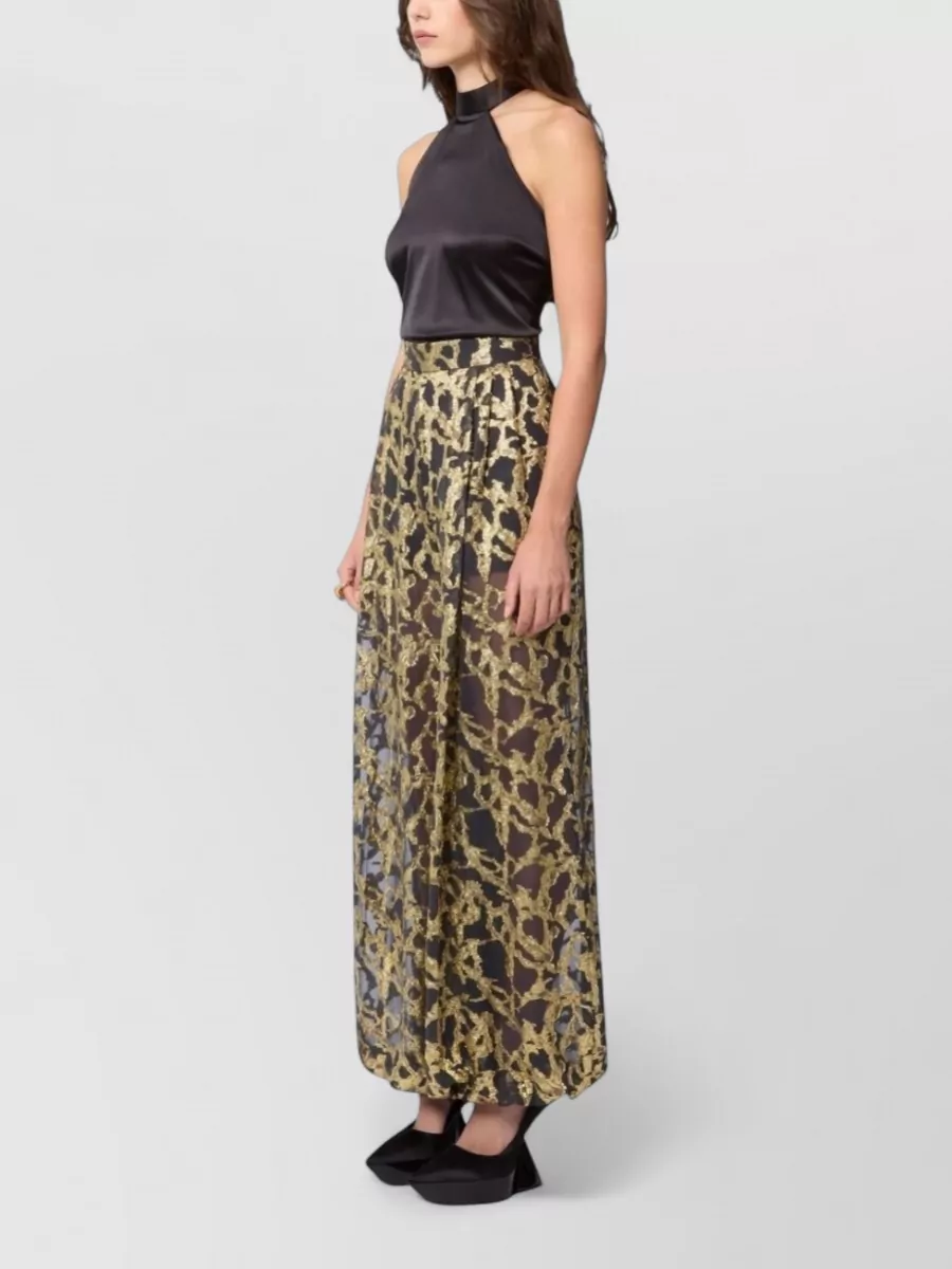 Nina Ricci High Waist Wide Leg Sheer Metallic Trousers