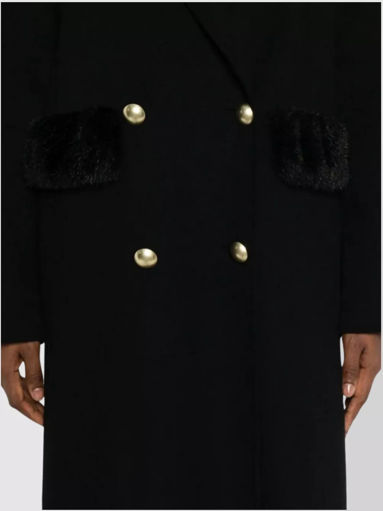 Ermanno Firenze Double-Breasted Coat With Faux Fur Collar And Pockets