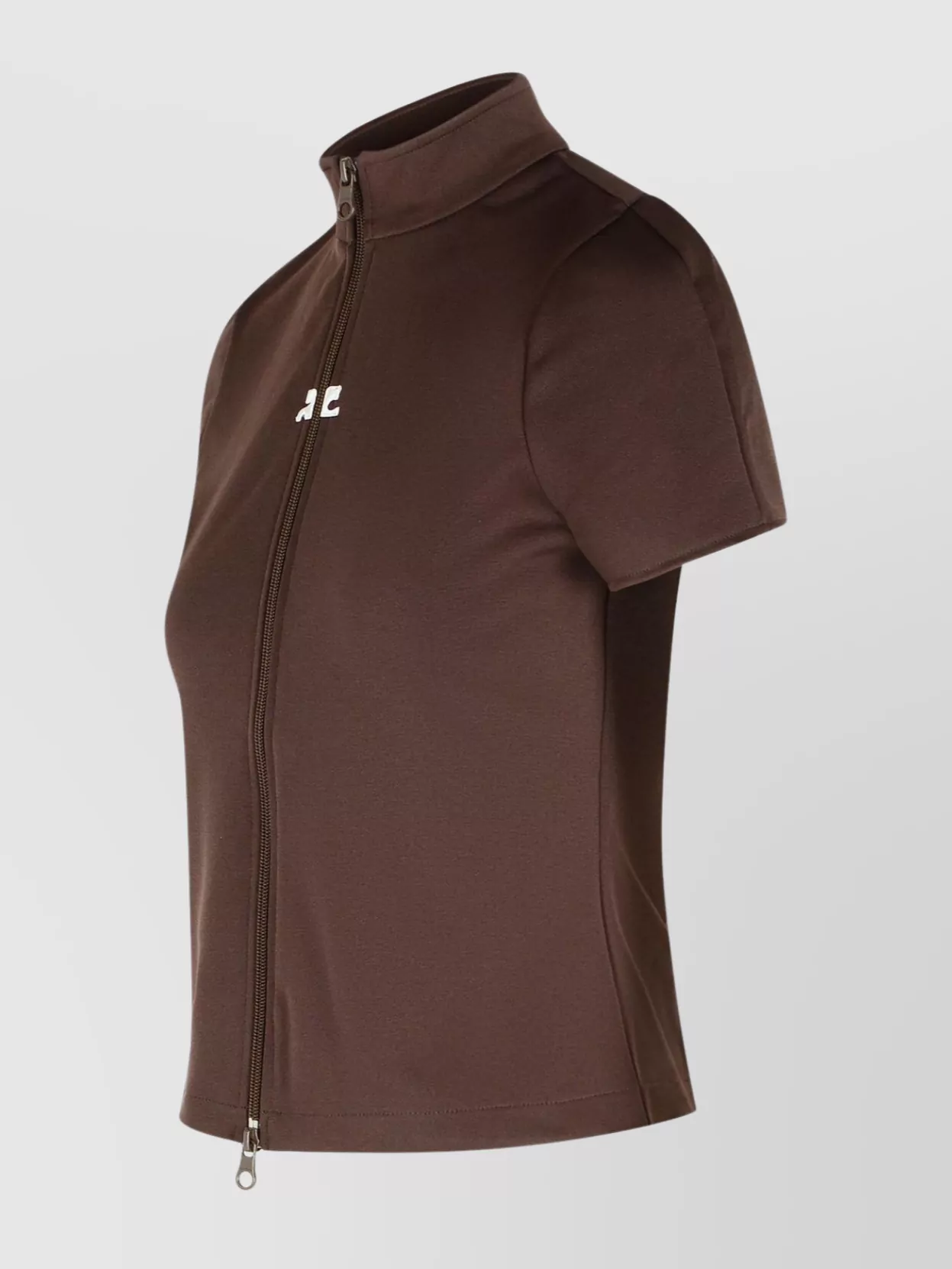 Courrèges High Collar Short Sleeves T-shirt In Brown