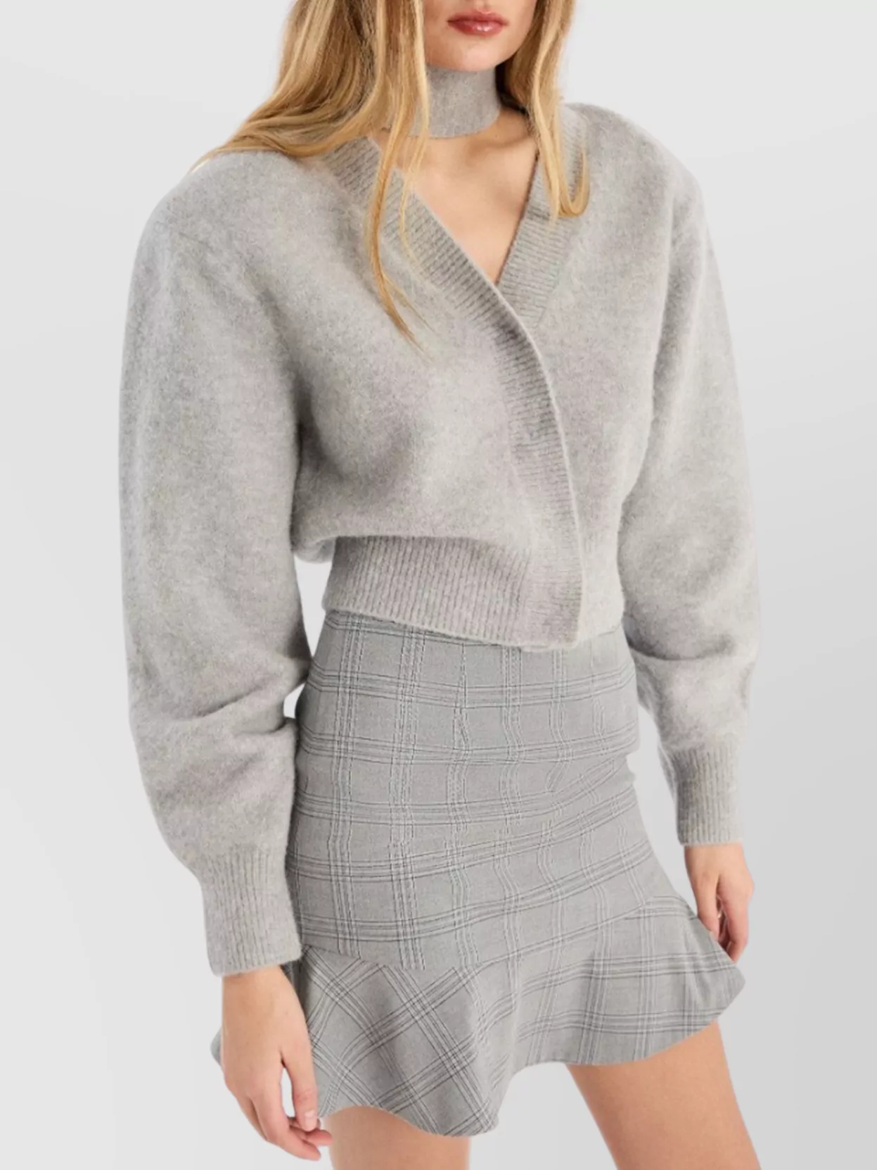 Rotate Knitwear With Attached Scarf And Cropped Length