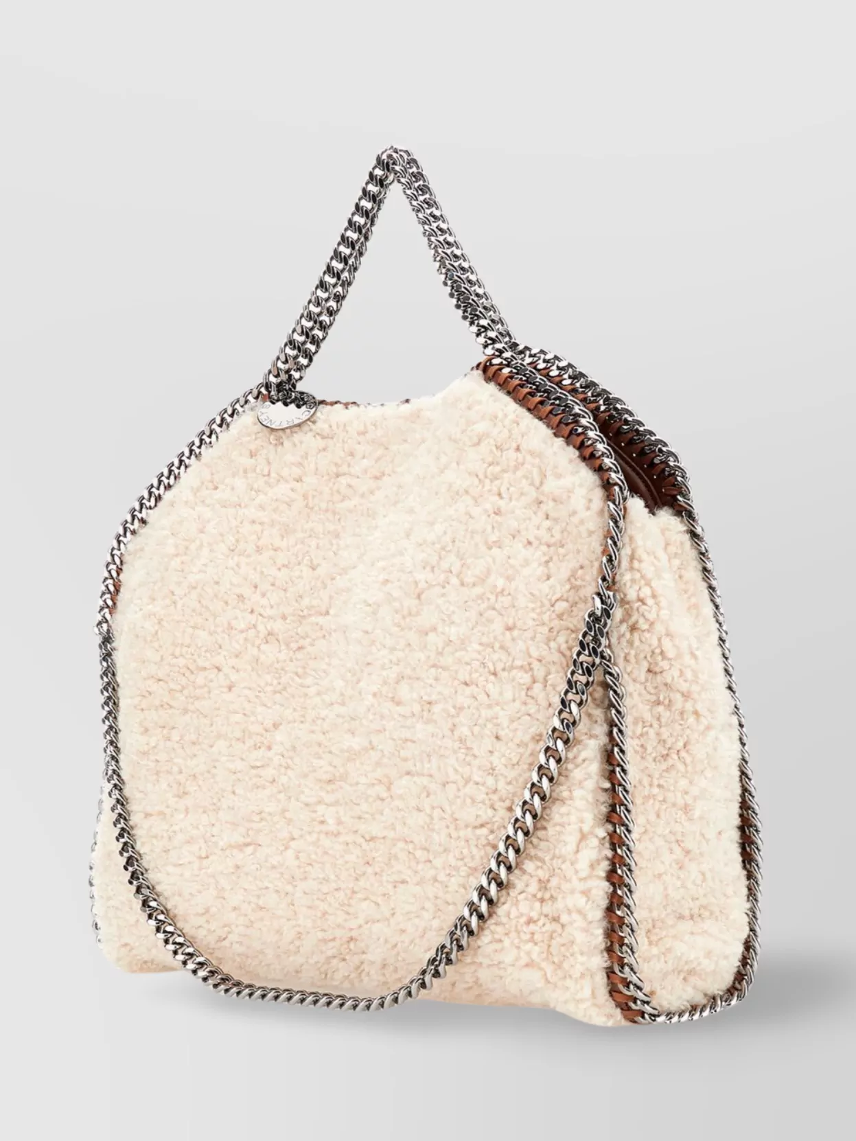 Stella Mccartney Shearling Top Handle Shoulder Bag With Metal Chain Trimmings