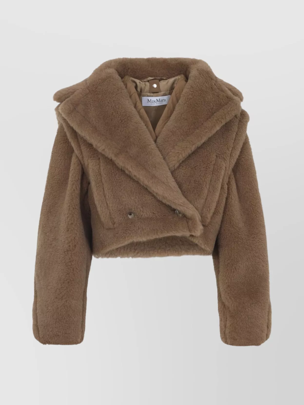 Max Mara Short Teddy Coat Notched Lapels In Brown