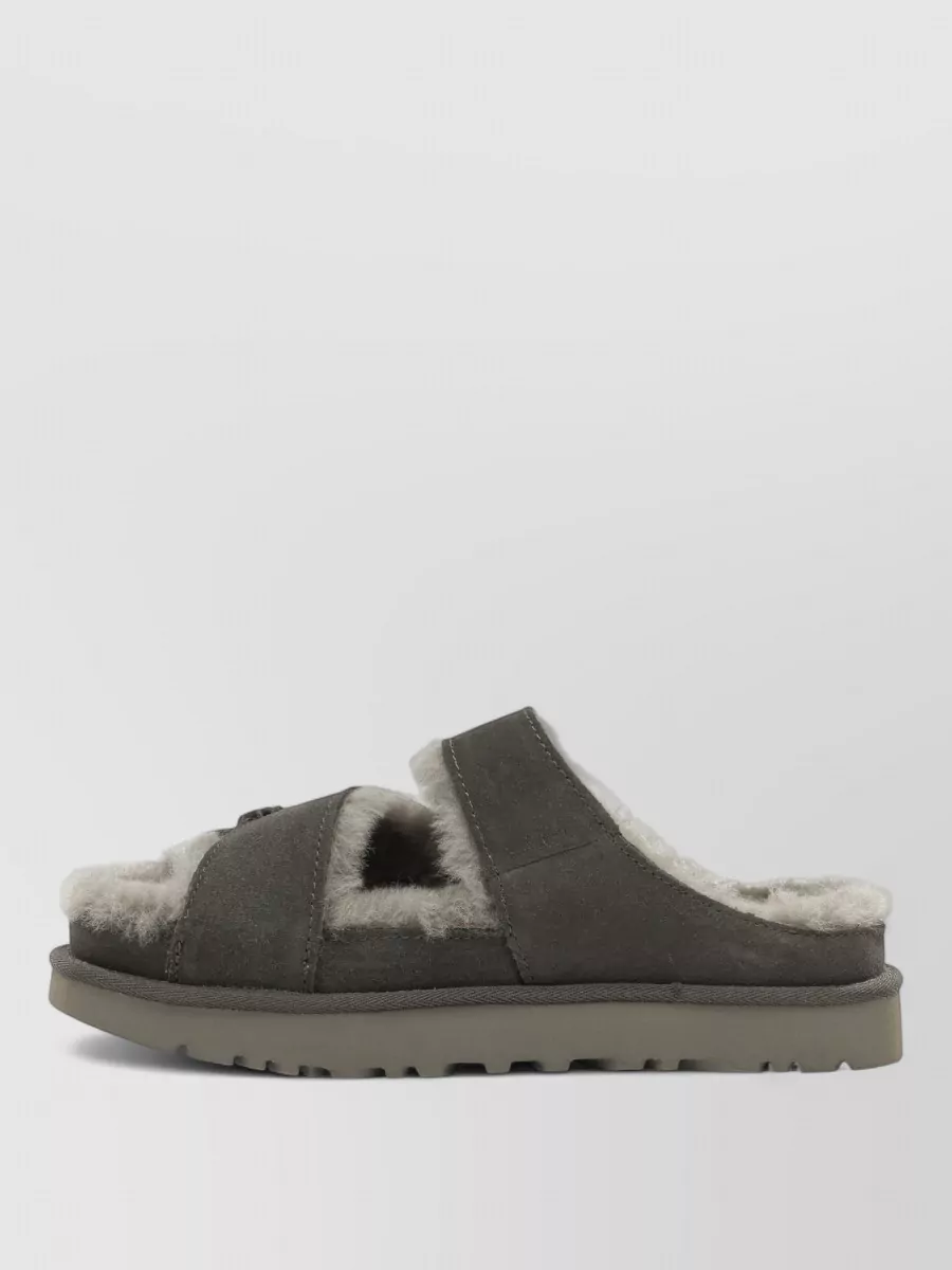 Ugg Suede Leather Cross Strap Slide Sandals
