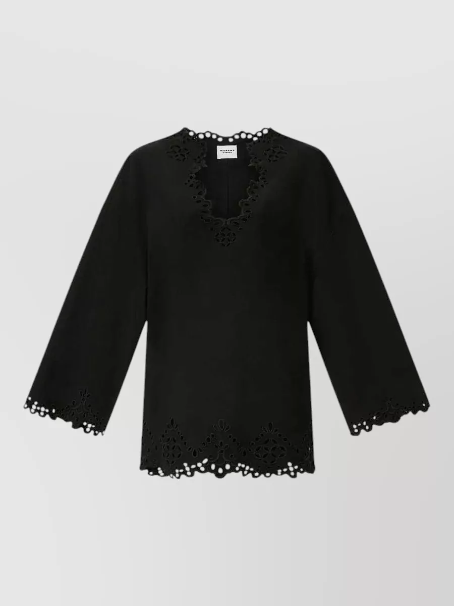Isabel Marant Etoile Cotton v-neck long-sleeve mini dress
