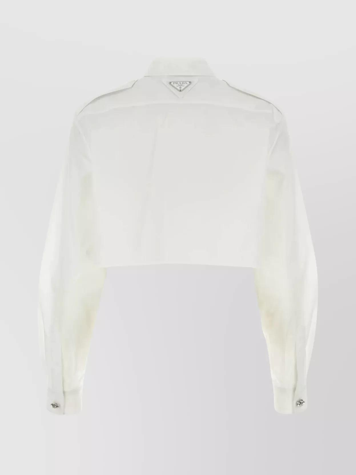 Prada Cropped Poplin Shirt With Buttoned Cuffs In Neutral