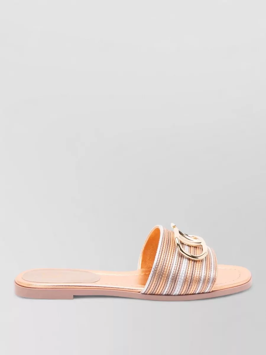Valentino Shearling Logo-Stripe Slides