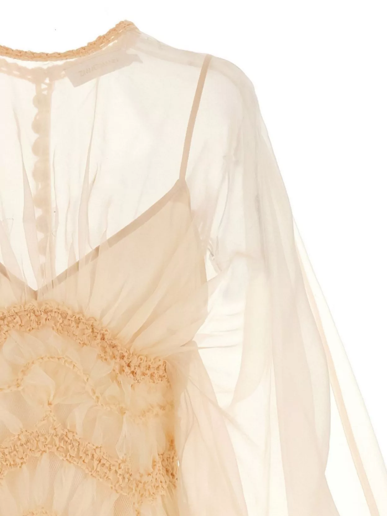 Zimmermann 'illuminate' Beige Crewneck Top With Elastic Hems And Semi Sheer Design