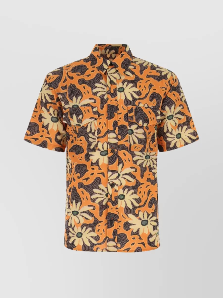 Shop Nanushka Floral Print Linen Shirt In Orange