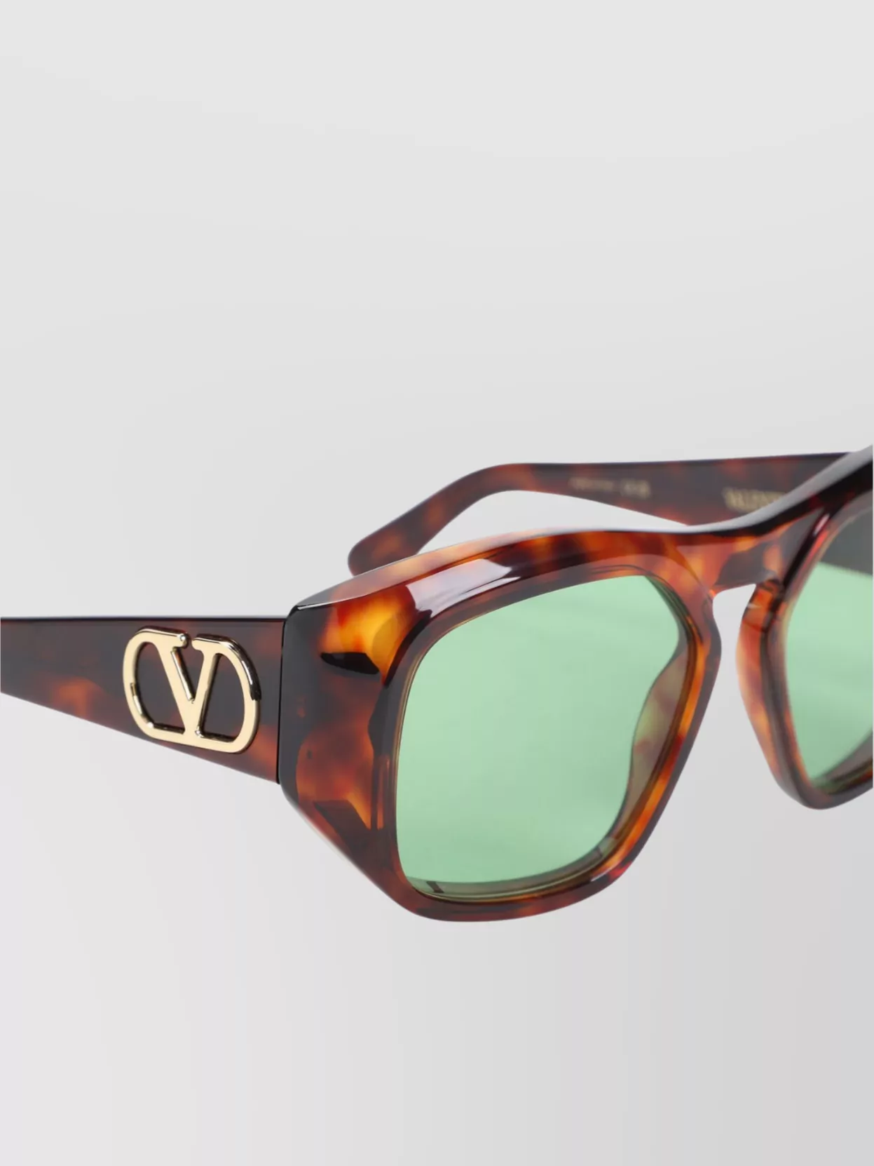 Valentino Sunglasses With Tortoiseshell Frame And Green Lenses In Brown