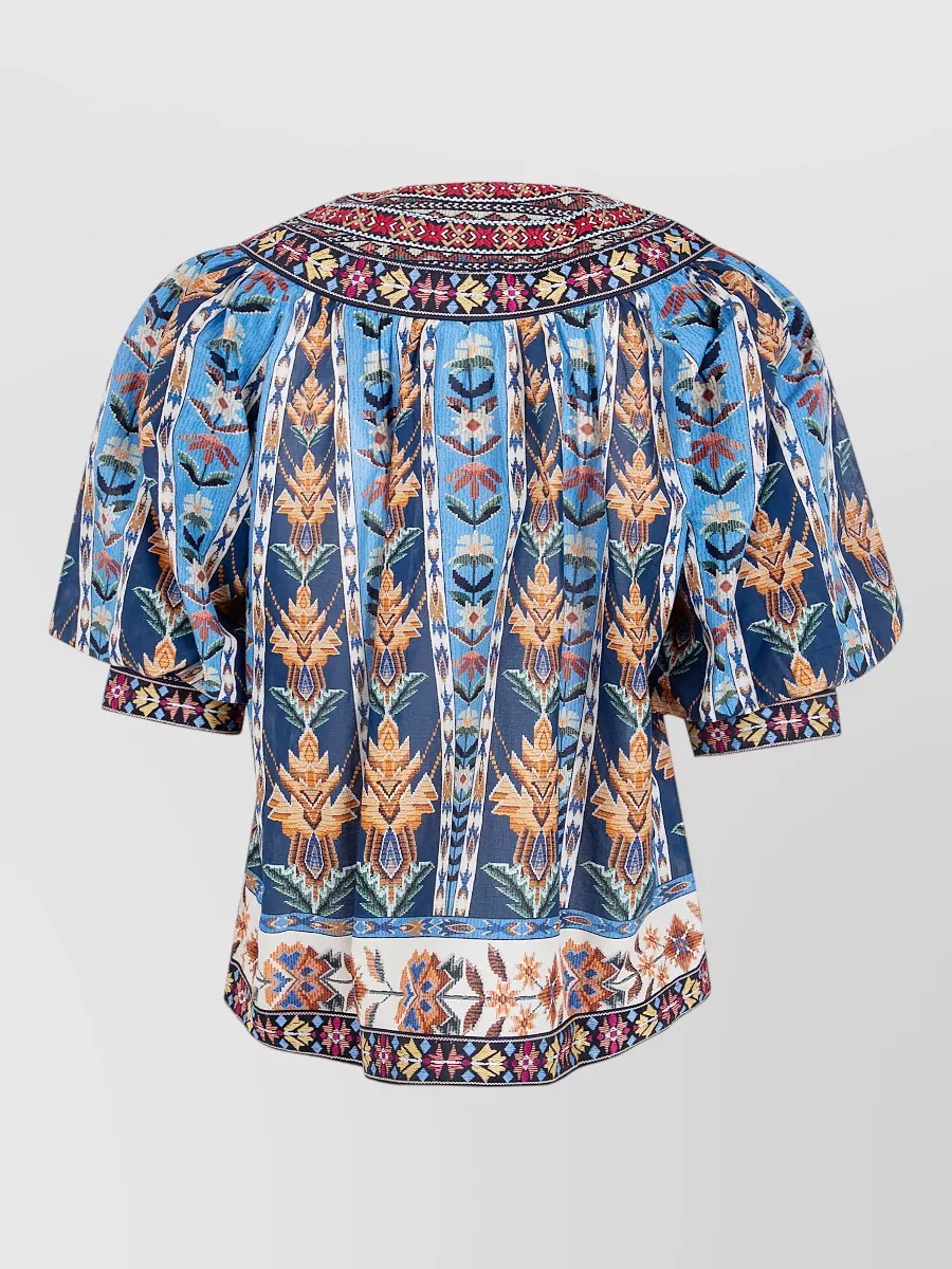 Farm Rio Embroidered Short Sleeve Blouse