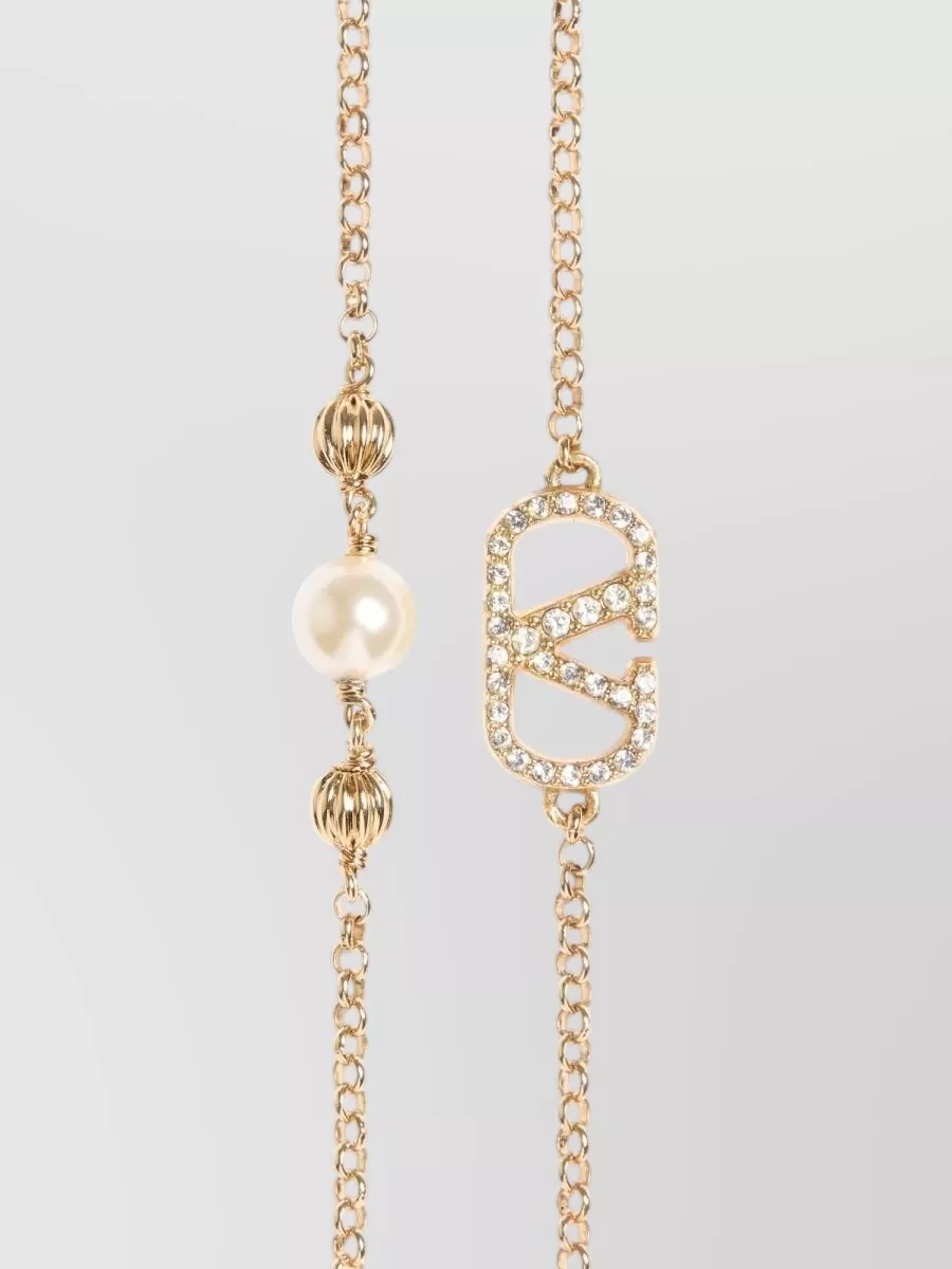 Valentino Garavani Vlogo Signature Bracelet Chain Crystals Pearls