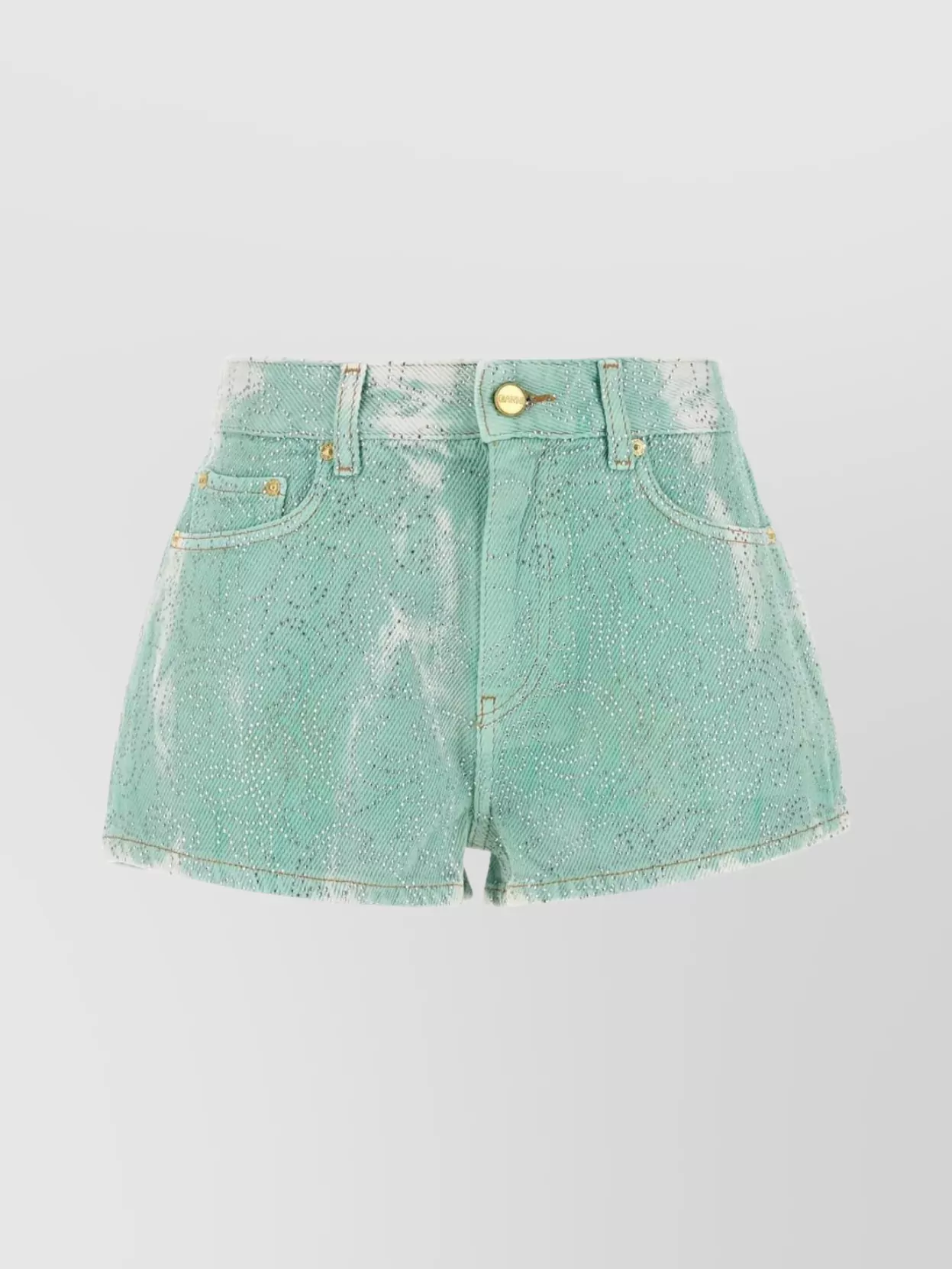 Ganni High-waisted Denim Shorts Featuring Tie-dye Effect In Green