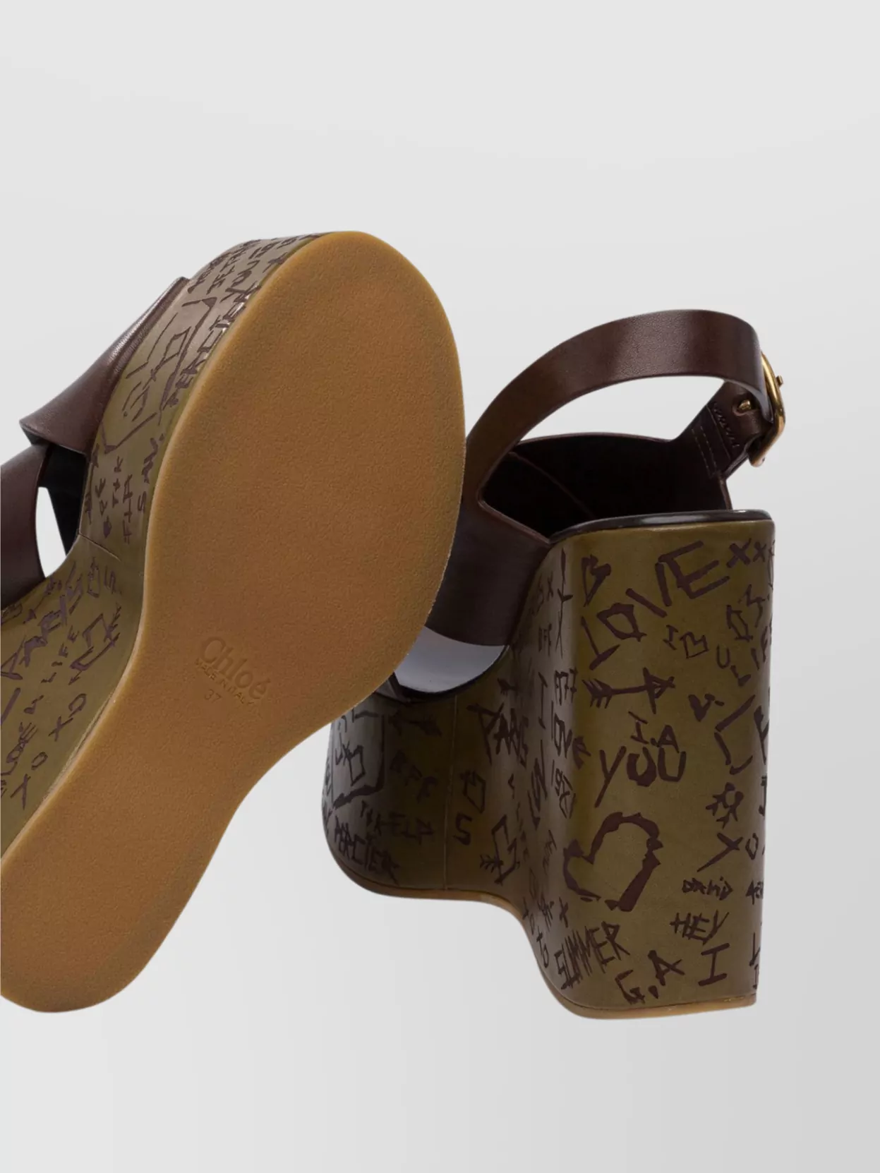 Chloé Graphic Print Wedge Sandals Platform Sole