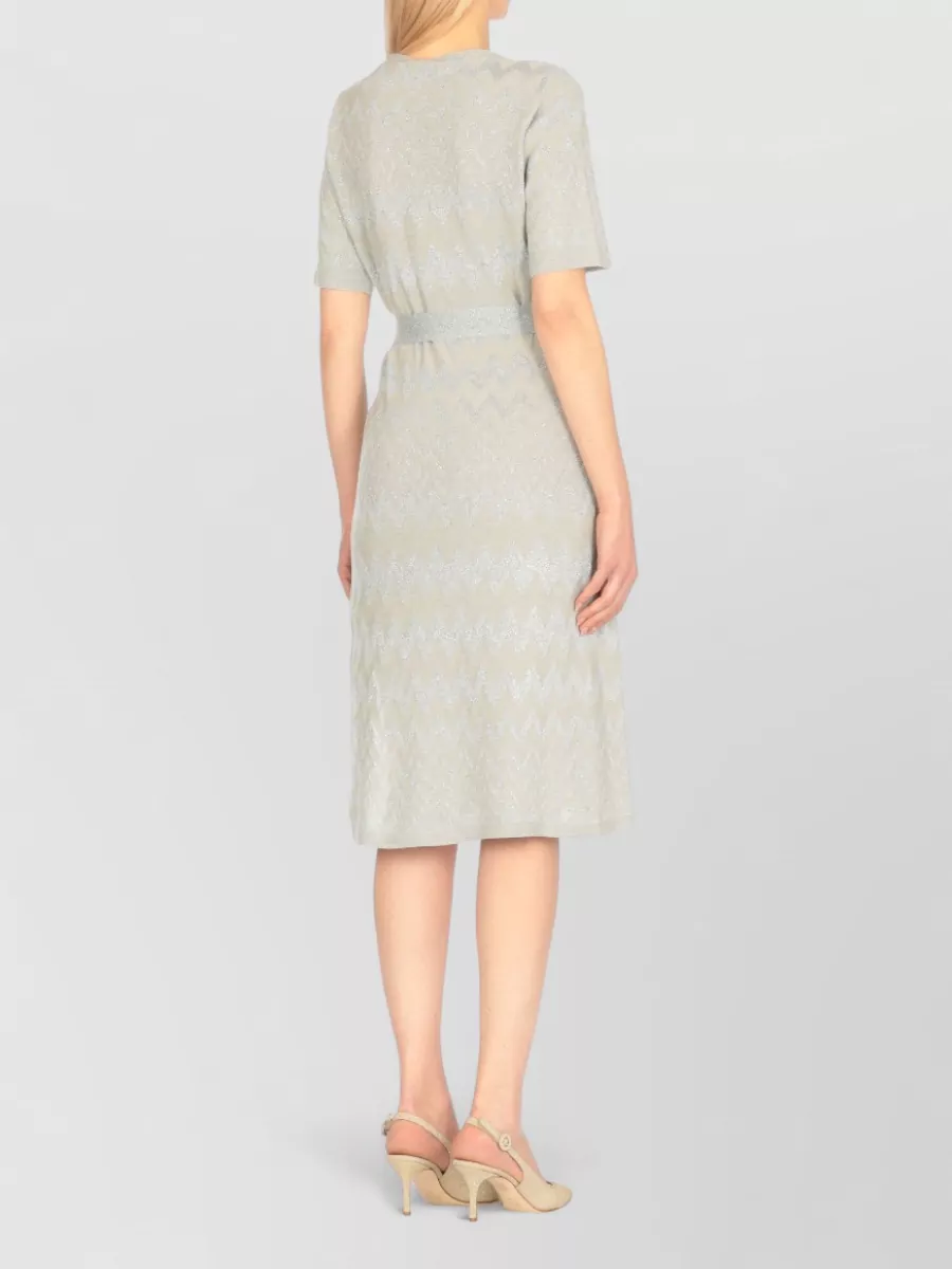 D.exterior Lurex Short-Sleeve Belted Midi Dress