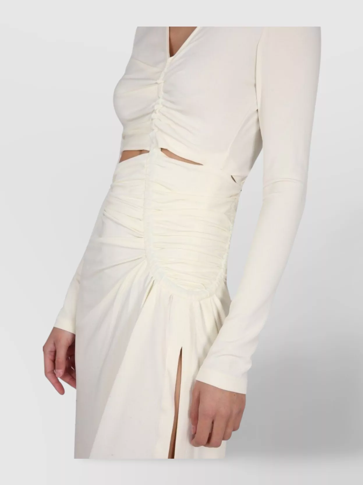 Off-white Ruffled Dress Featuring Cut-outs In White