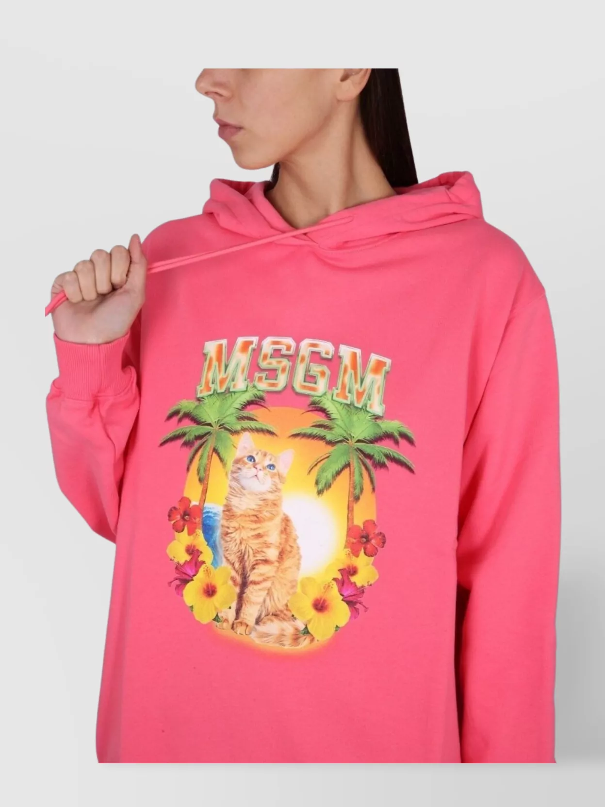 Msgm Vibrant Sweatshirt With Drawstring Hood And Playful Graphic In Pink
