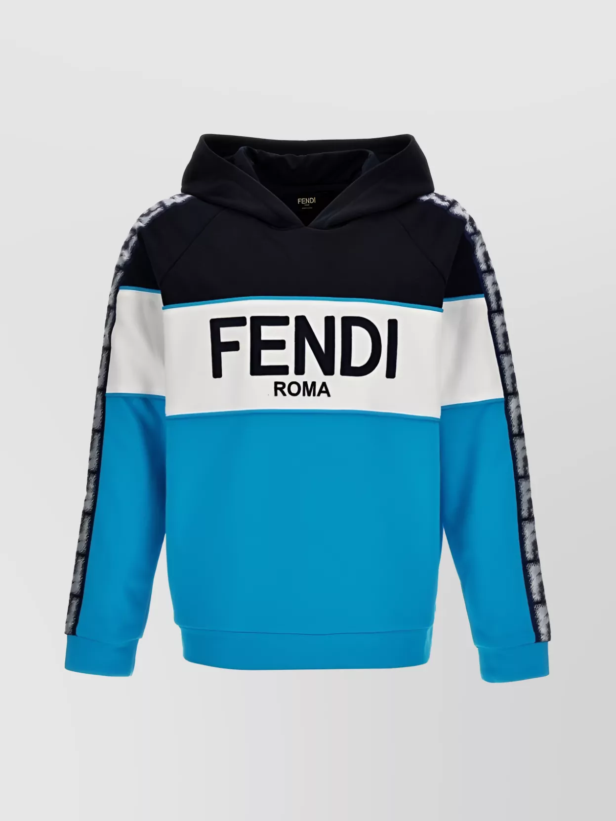 Shop Fendi Hooded Long Sleeve Sweater With Ribbed Cuffs In Cyan