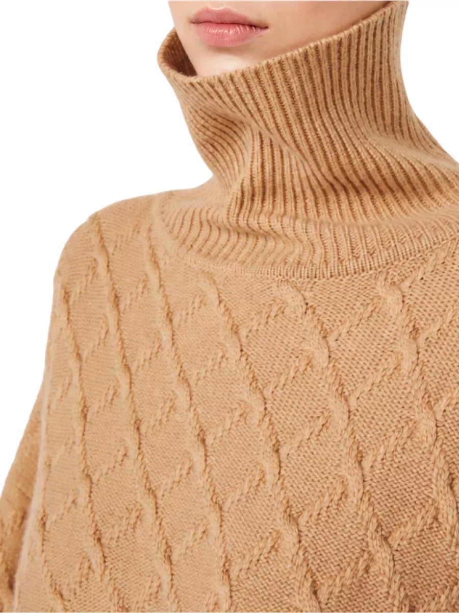 Max Mara Cashmere Wool Oversized Diamond-Pattern High-Neck Long-Sleeve Sweater
