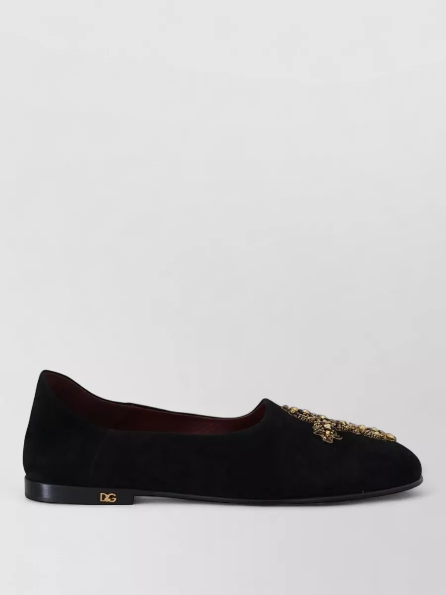 Dolce&Gabbana Suede Leather Embellished Slip-On Slippers