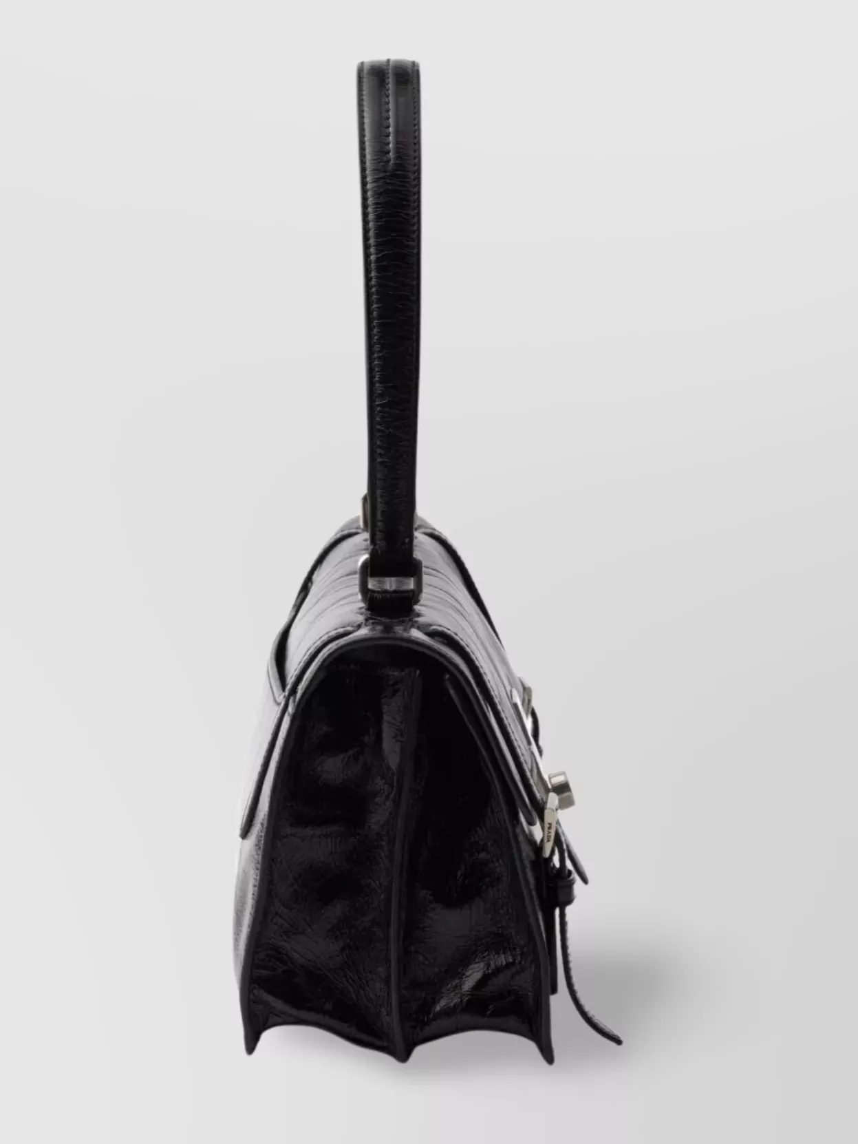 Prada Glossy Leather Work Handbag With Buckle Detail