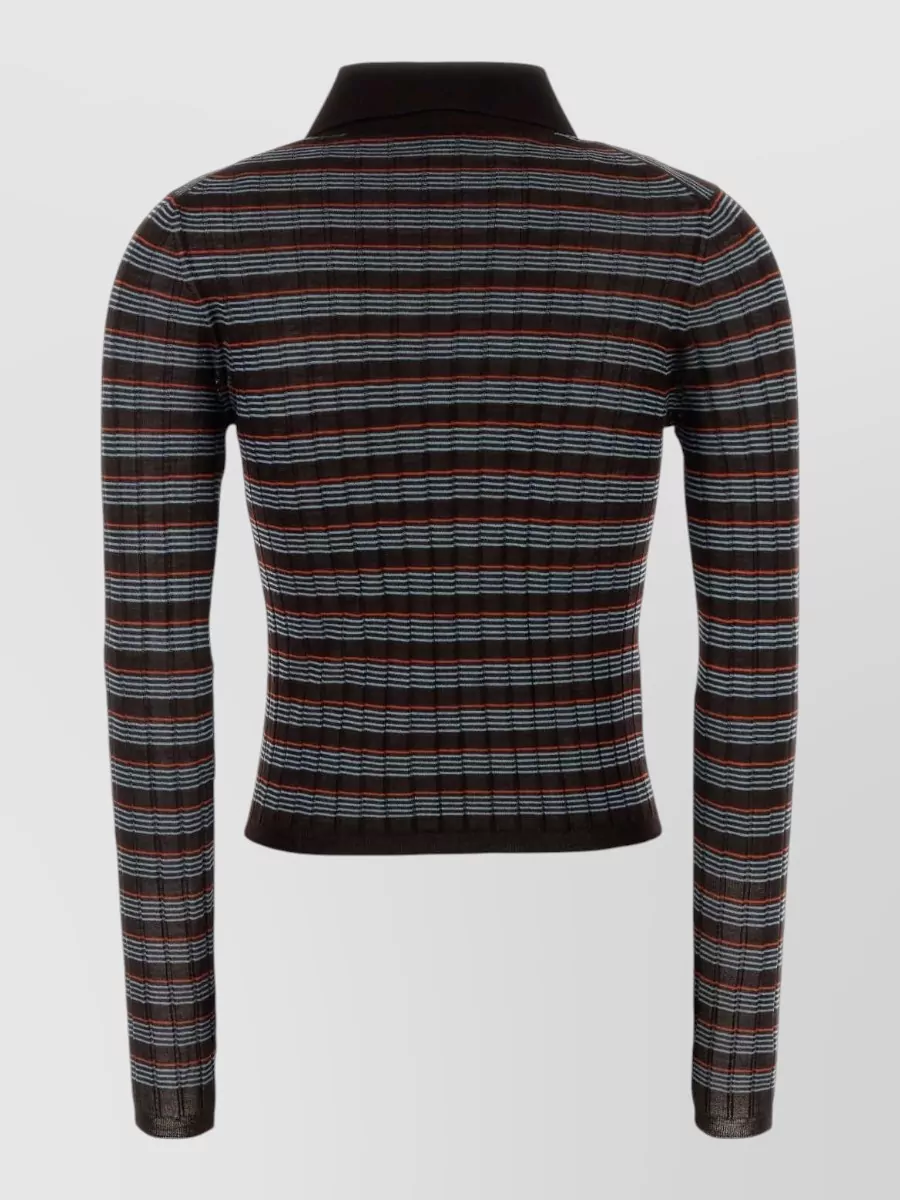 Prada Cashmere Silk Embroidered Knit Polo Shirt