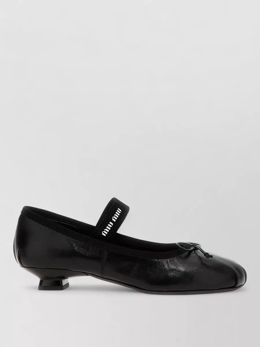 Miu Miu Leather Logo Bow Ballerina Shoes