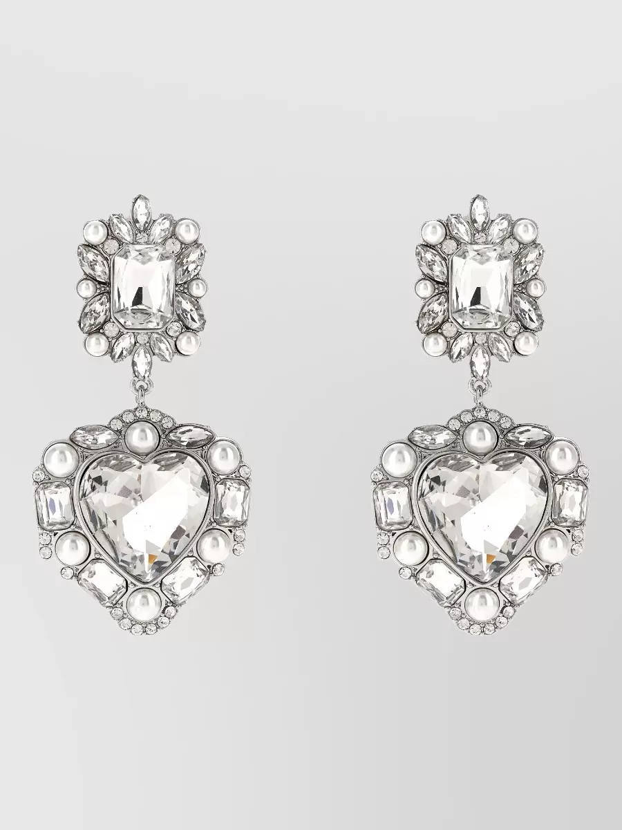 Self-Portrait Crystal-Embellished Heart Drop Earrings