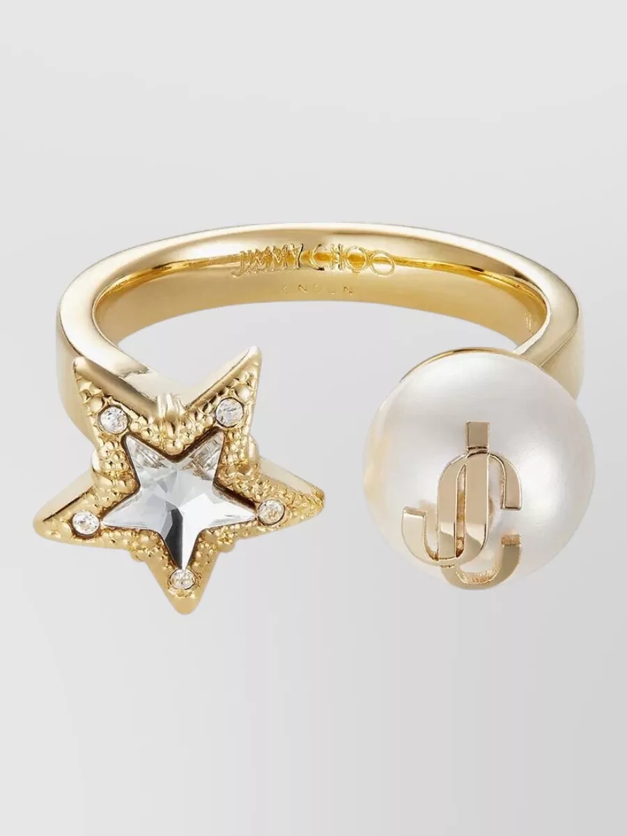 Jimmy Choo Crystal-Embellished Pearl Ring
