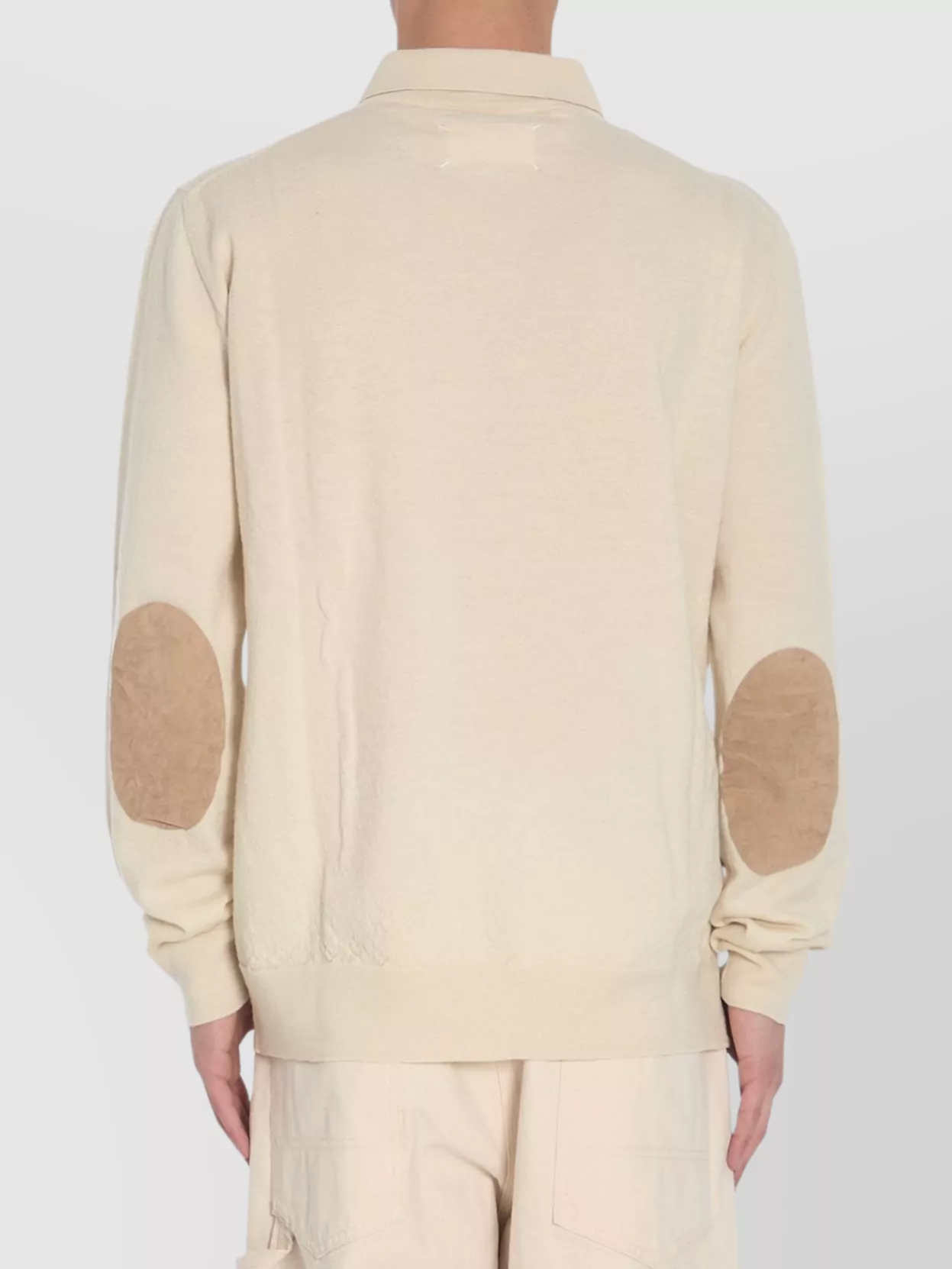 Maison Margiela Wool Polo Shirt With Suede Elbow Patches