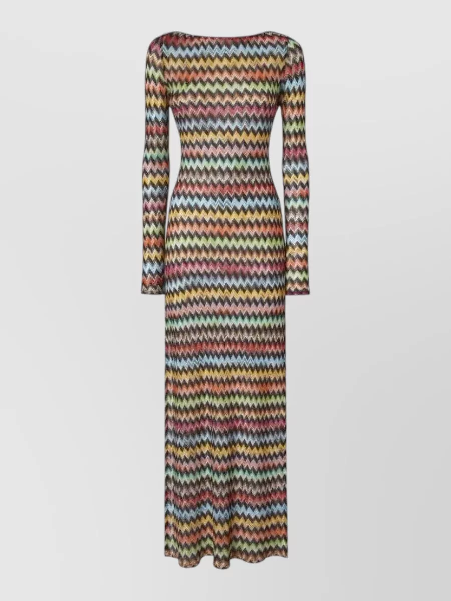 Missoni Printed Long-Sleeve Open-Back Beach Dress