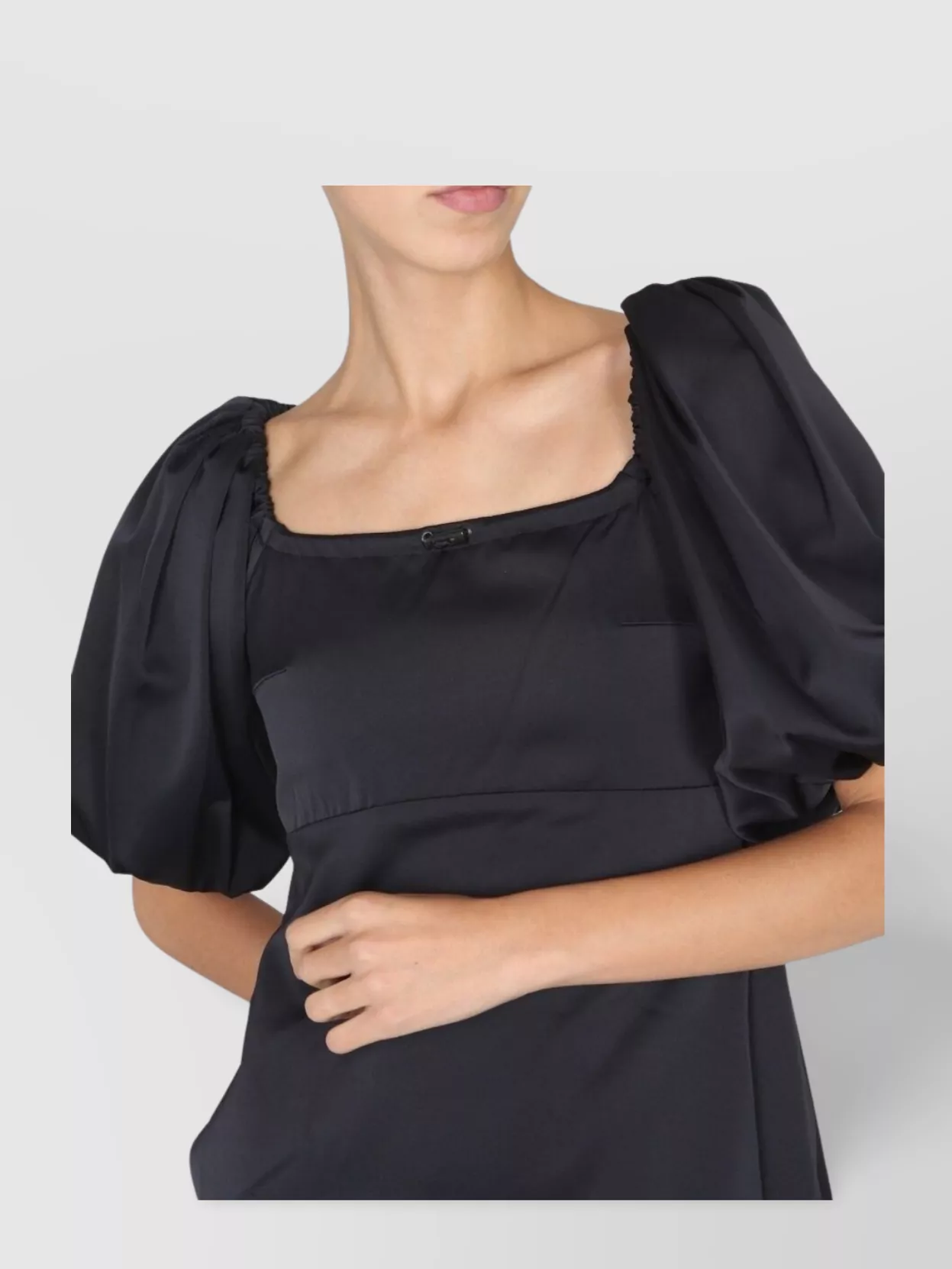 Patou Short Dress With Puff Sleeves And Boat Neckline In Black