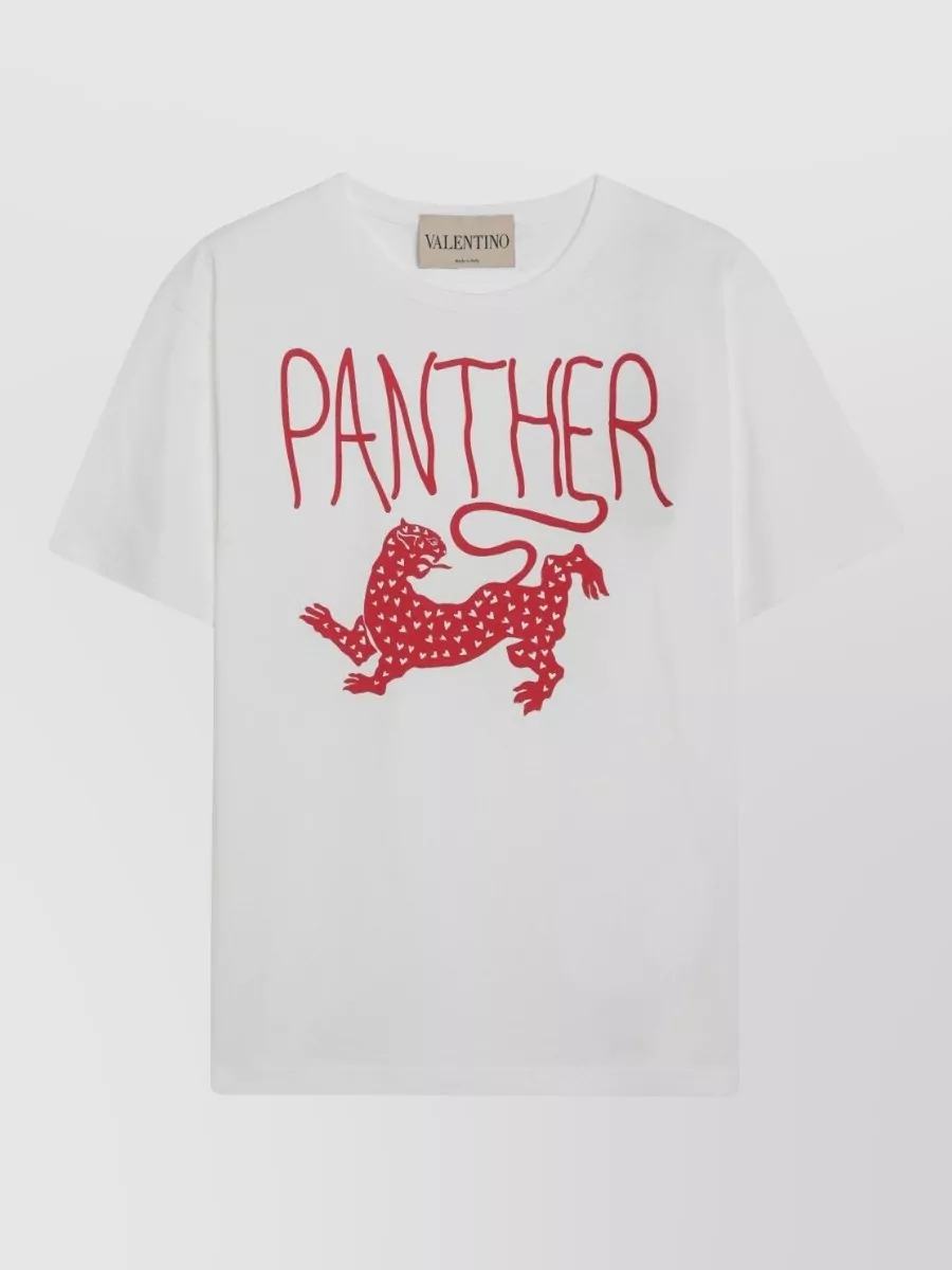 Valentino Panther Graphic Crew Neck T-shirt Short Sleeves In White