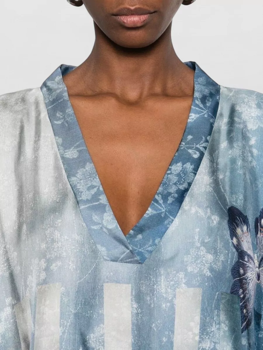 Pierre Louise Mascia Silk Printed V-Neck Short-Sleeve Kaftan