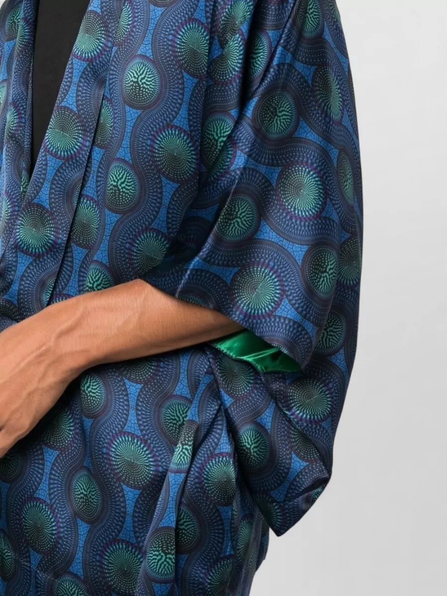 Ozwald Boateng Silk Short-Sleeve Geometric-Print Belted Kimono Jacket