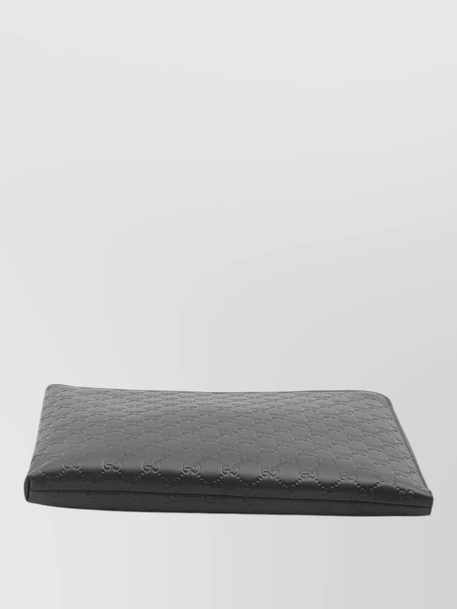 Gucci Gg Emblem Wrist Strap Leather Clutch