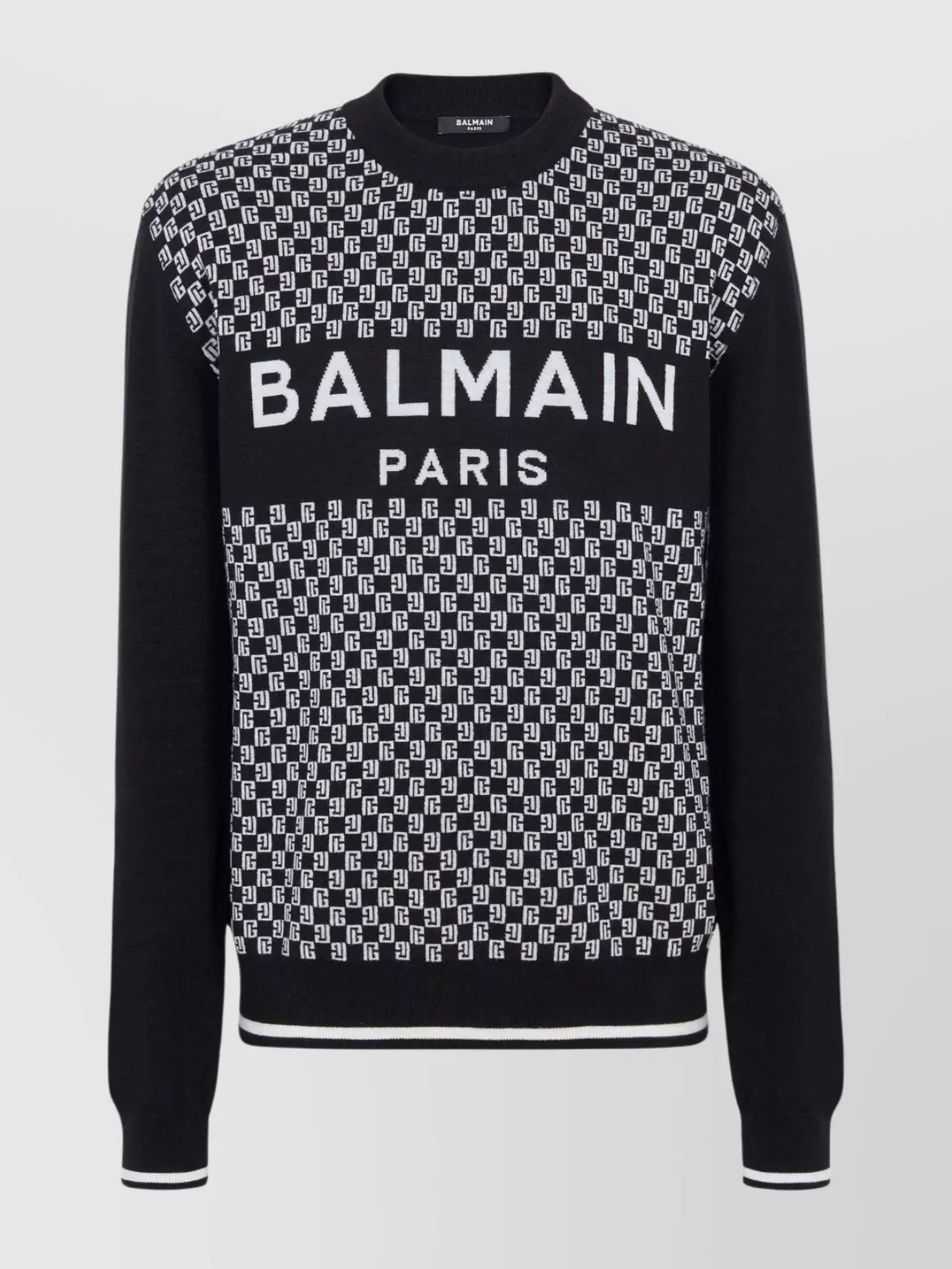 Shop Balmain Mini Monogram Jacquard Jumper With Contrasting Sleeves