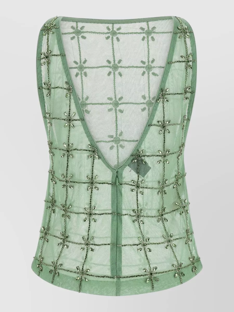 Pinko Embellished tulle sleeveless boat neck top