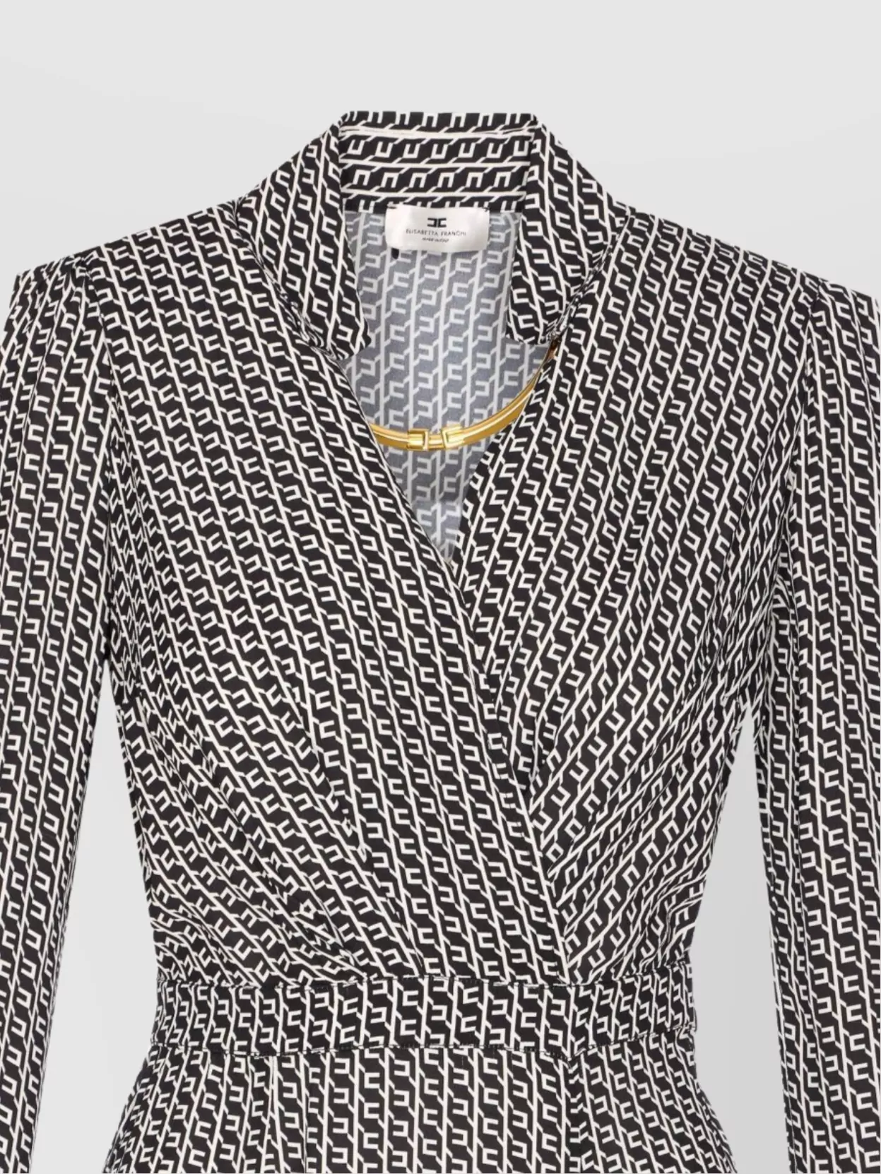 Elisabetta Franchi Waist Belted Long Sleeve Polo Collar Dress